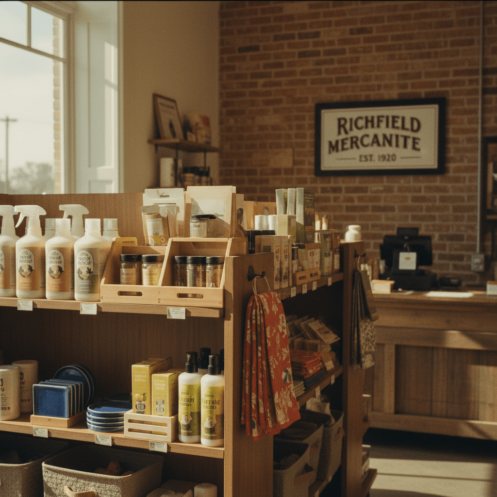 Home essentials and organizers on retail shelf