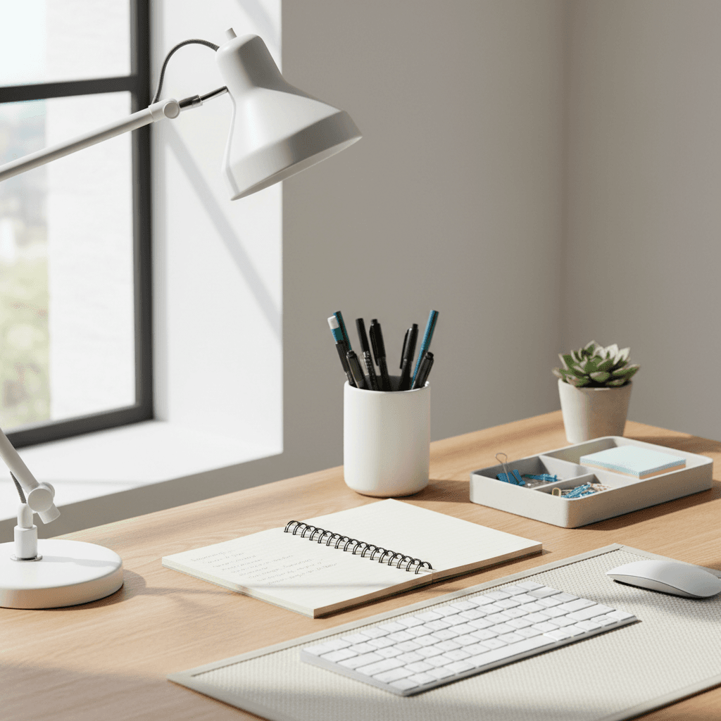 Practical workspace organization and office supplies